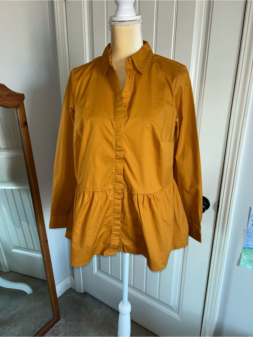 NEW Jessica London Womens Harvest Gold Long-Sleeve Peplum Button-Up Top Sz 12W